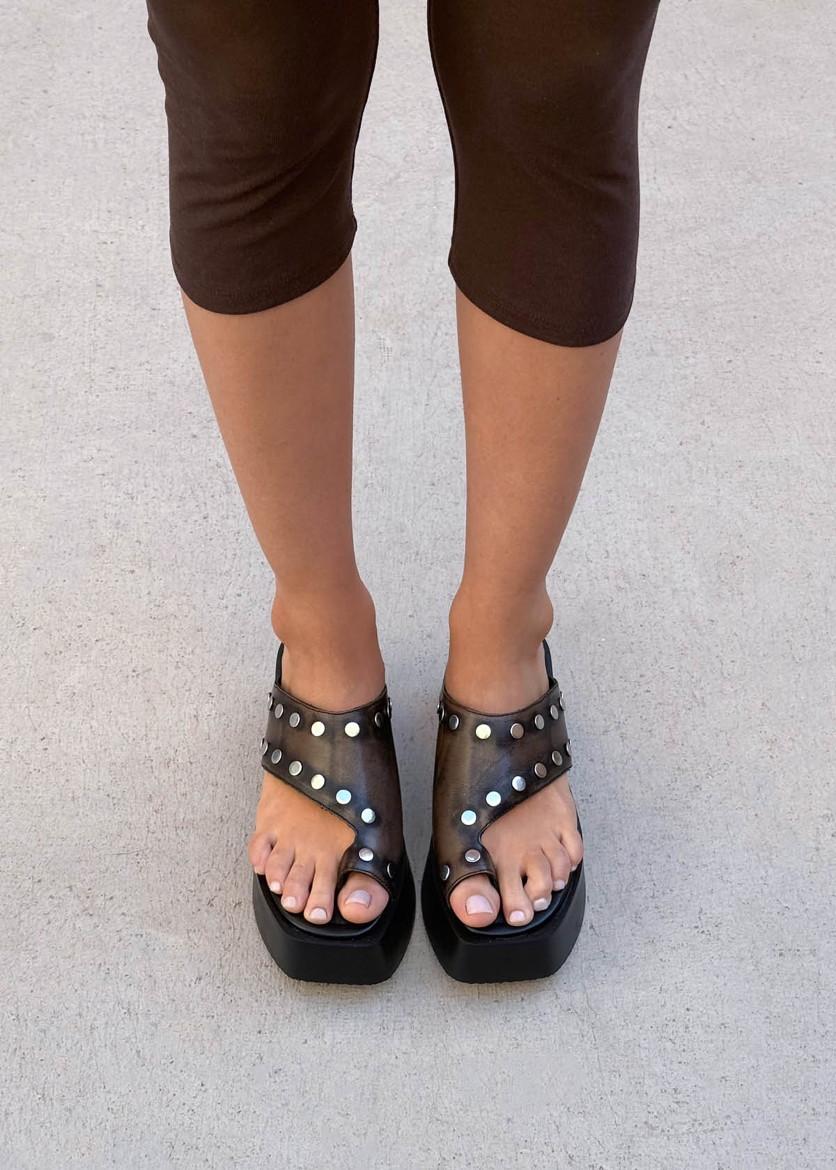 Nova Studs Vintage Effect Brown Leather Sandals
