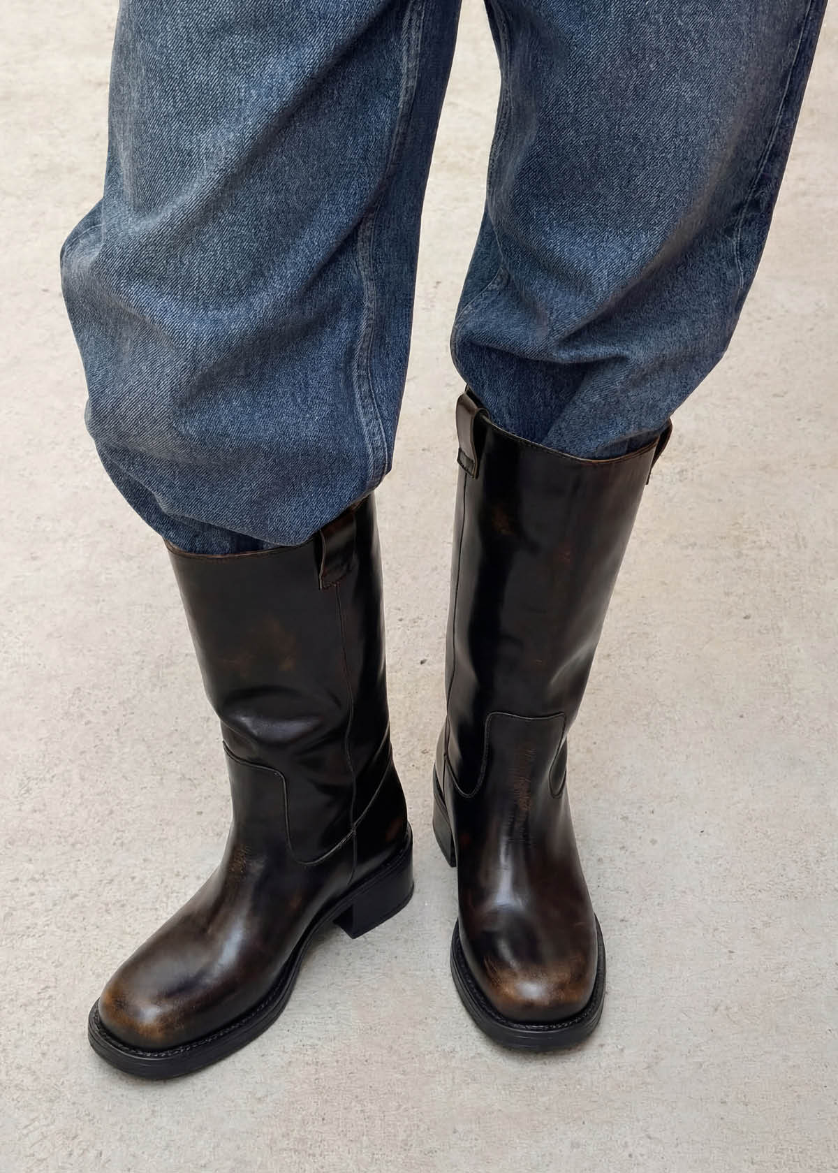Sajan Vintage Effect Brown Leather Boots